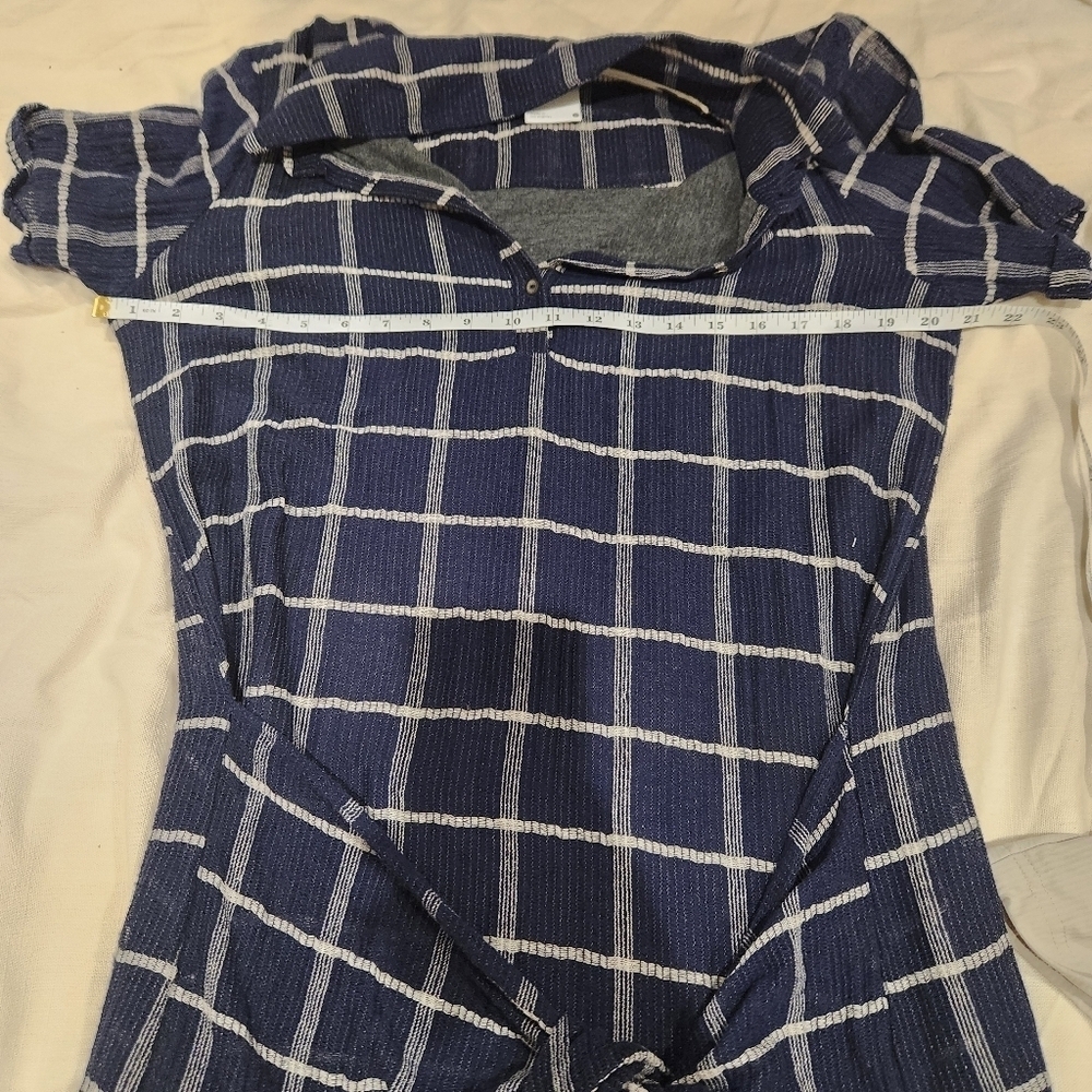 Dolan Anthropologie Breton Gauze Dress Navy Blue Plaid Tie Front Shirt Dress - Picture 11 of 11